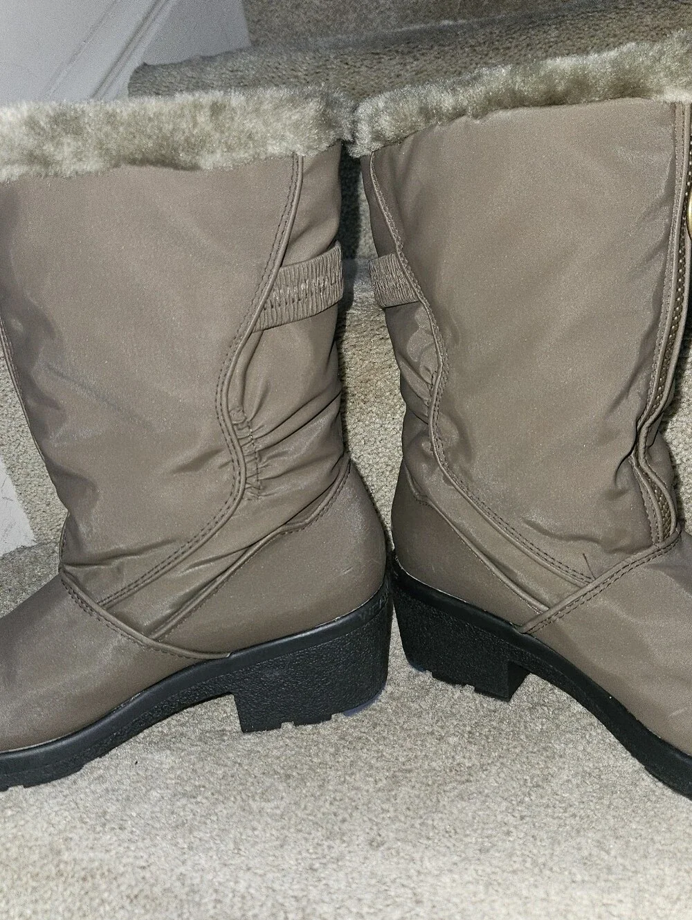 LONDON FOG Faux-Fur-Lined Taupe Winter Mid-Calf Boots Sz 8